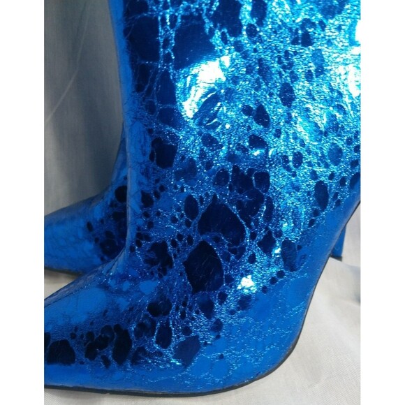 Metallic Blue Mirror Boots Over-the-knee High Heel Boots with Back Zipper 38 7.5 - Picture 5 of 10
